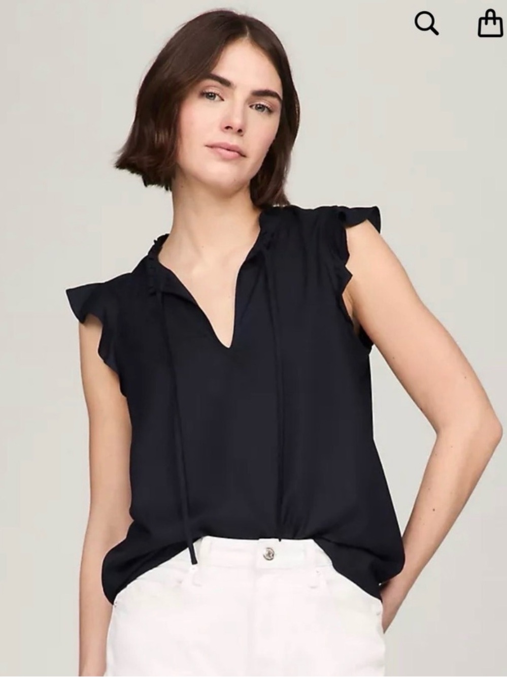 NWT Tommy Hilfiger Flutter Sleeve Split Neck Blouse Navy XXL
